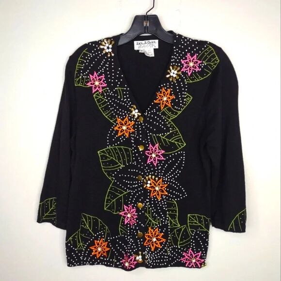Jack B. Quick Cardigan Sweater Embroidered Beaded Medium Ugly Christmas Sweater - Picture 1 of 10